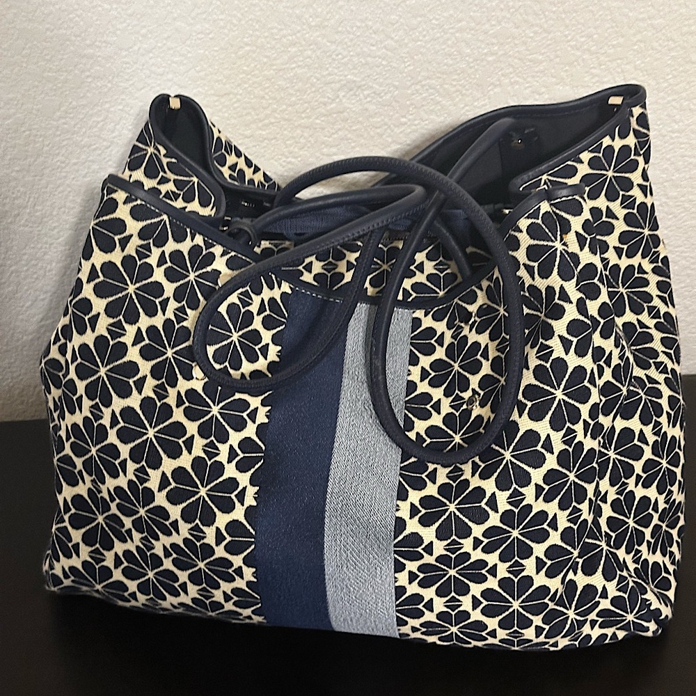 Kate Spade Flower Jaquard Stripe Large Tote-Navy